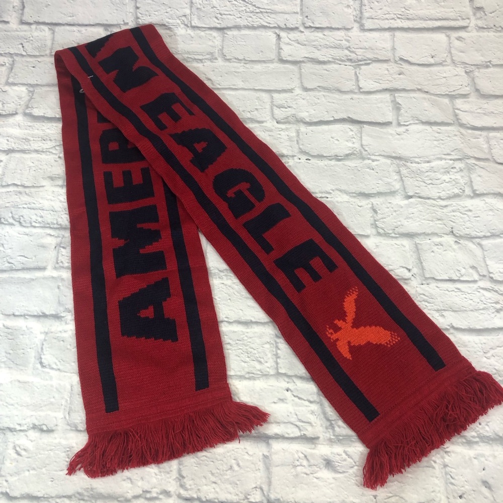 American Eagle Outfitters AEO Knit Scarf with tassels Red & Navy Blue